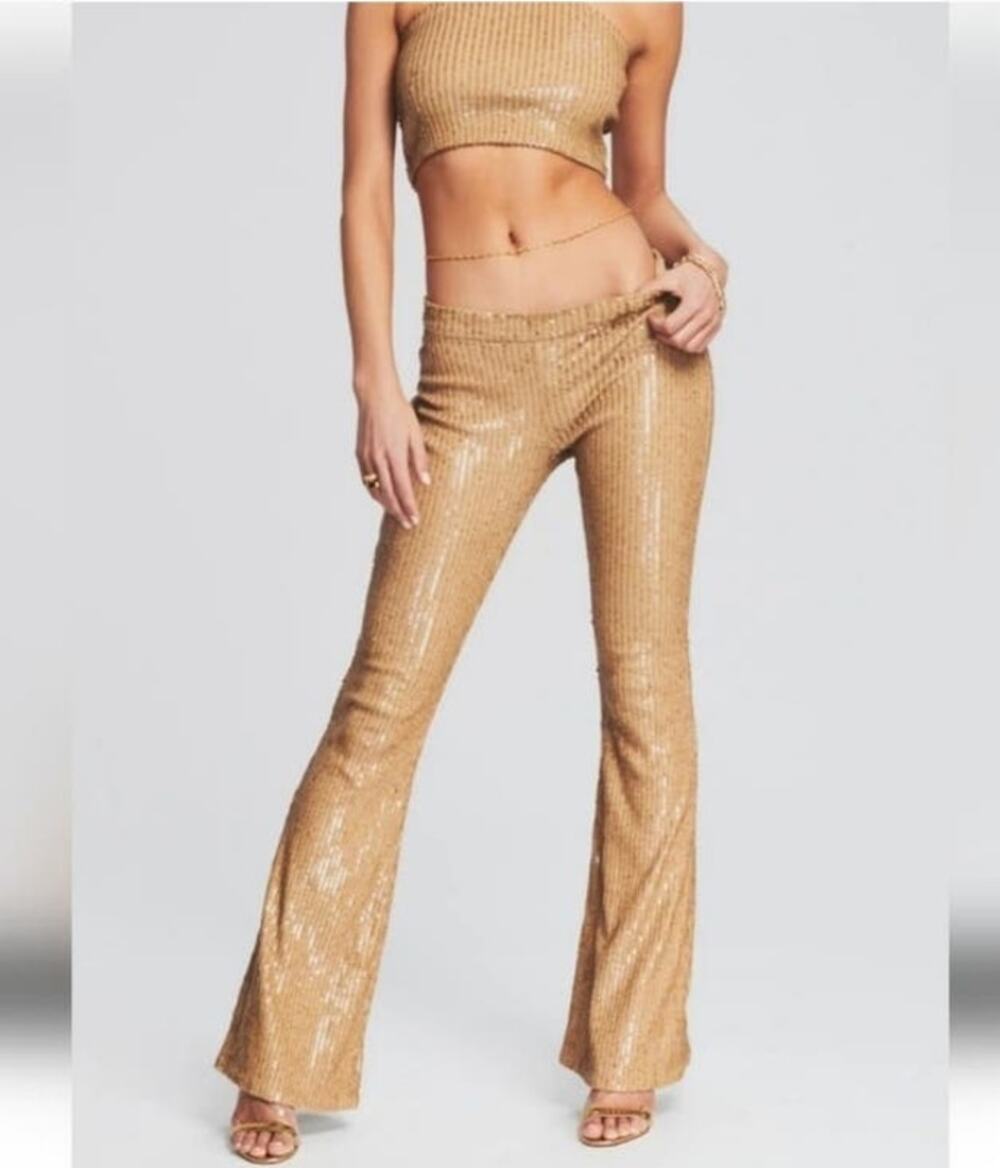Retrofete Julien Sequin Knit Pant in Nude Size XL NWT